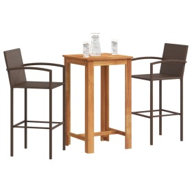 Garden table and stools 3 pieces acacia wood PE rattan brown by vidaXL, Garden sets - Ref: Foro24-3295272, Price: 236,29 €, D...