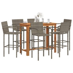 Garden table and stools 7 pieces acacia wood PE rattan gray by vidaXL, Garden sets - Ref: Foro24-3295293, Price: 495,31 €, Di...