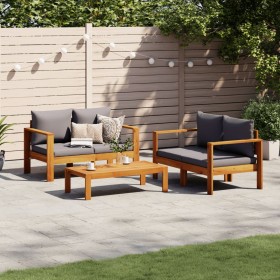 Gartensofa-Set mit Kissen 3-teilig aus massivem Akazienholz von vidaXL, Gartensets - Ref: Foro24-3214844, Preis: 386,99 €, Ra...