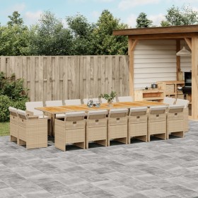 17-teiliges Garten-Essset mit beigen Kissen aus synthetischem Rattan von vidaXL, Gartensets - Ref: Foro24-3277839, Preis: 1,0...