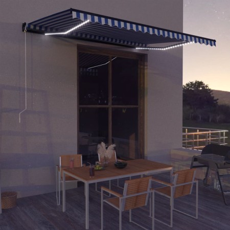 Manual retractable awning with blue and white LED 450x300 cm by vidaXL, Awnings - Ref: Foro24-3051270, Price: 374,02 €, Disco...