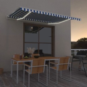 Toldo retráctil manual con LED azul y blanco 450x350 cm de vidaXL, Toldos - Ref: Foro24-3069001, Precio: 388,83 €, Descuento: %