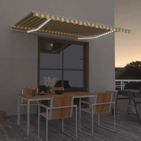 Manual retractable awning with yellow and white LED 450x350 cm by vidaXL, Awnings - Ref: Foro24-3069003, Price: 367,94 €, Dis...