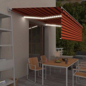 Manual retractable awning with blind and orange and brown LED 5x3m by vidaXL, Awnings - Ref: Foro24-3069345, Price: 469,32 €,...