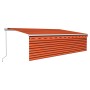 Manual retractable awning with blind and orange and brown LED 5x3m by vidaXL, Awnings - Ref: Foro24-3069345, Price: 459,17 €,...