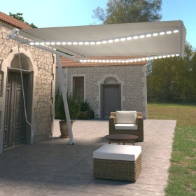 Manual retractable awning with cream LED light 450x350 cm by vidaXL, Awnings - Ref: Foro24-3069642, Price: 523,76 €, Discount: %