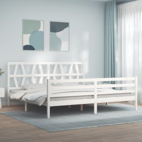 Double bed frame with white solid wood headboard by vidaXL, Beds and slatted bases - Ref: Foro24-3194392, Price: 153,99 €, Di...