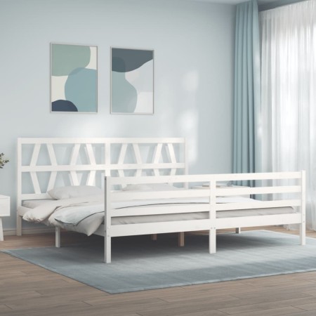 Double bed frame with white solid wood headboard by vidaXL, Beds and slatted bases - Ref: Foro24-3194392, Price: 154,54 €, Di...