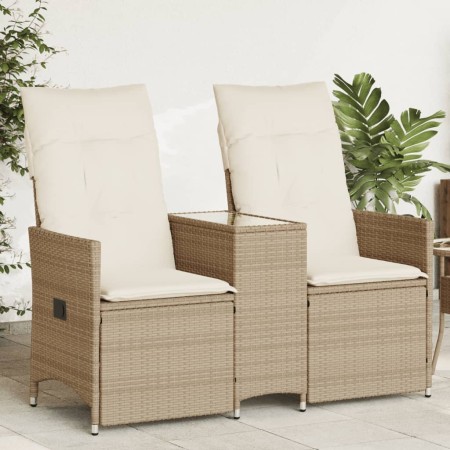 Reclining 2-seater garden sofa with beige PE rattan table by vidaXL, Outdoor sofas - Ref: Foro24-365713, Price: 244,36 €, Dis...