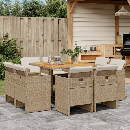 9-teiliges Garten-Esszimmer-Set mit Kissen synthetisches Rattan beige von vidaXL, Gartensets - Ref: Foro24-3277791, Preis: 65...