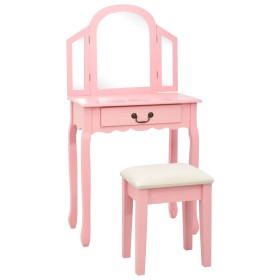 Dressing table and stool paulownia wood and pink MDF 65x36x128 cm by vidaXL, Bedroom Dressers - Ref: Foro24-289335, Price: 89...