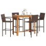 Garden table and 5-piece set of acacia wood and brown PE rattan stools. by vidaXL, Garden sets - Ref: Foro24-3295288, Price: ...