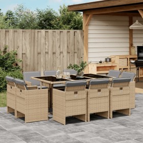 11-teiliges Garten-Essset mit beigen Kissen aus synthetischem Rattan von vidaXL, Gartensets - Ref: Foro24-3277799, Preis: 735...