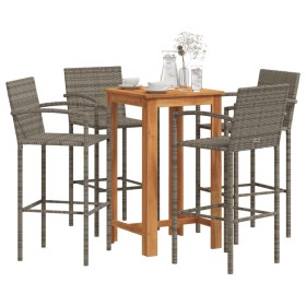 Garden table and stools 5 pcs acacia wood PE rattan gray by vidaXL, Garden sets - Ref: Foro24-3295277, Price: 334,06 €, Disco...