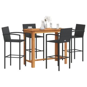 Garden table and stools 5 pcs acacia wood PE rattan black by vidaXL, Garden sets - Ref: Foro24-3295289, Price: 357,22 €, Disc...