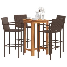 Garden table and stools 5 pcs acacia wood PE rattan brown by vidaXL, Garden sets - Ref: Foro24-3295275, Price: 329,43 €, Disc...