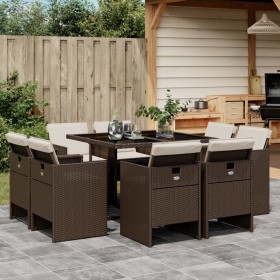 Garten-Essgruppe 9-teilig und braune synthetische Rattankissen von vidaXL, Gartensets - Ref: Foro24-3277784, Preis: 565,74 €,...