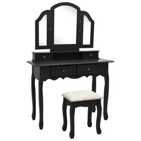 Black paulownia wood dressing table and stool set 100x40x146 cm by vidaXL, Bedroom Dressers - Ref: Foro24-289324, Price: 212,...