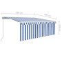 Manual retractable awning with blind and blue and white LED 4.5x3 m by vidaXL, Awnings - Ref: Foro24-3069321, Price: 409,42 €...