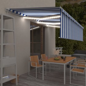 Manual retractable awning with blind and blue and white LED 6x3 m by vidaXL, Awnings - Ref: Foro24-3069361, Price: 532,63 €, ...