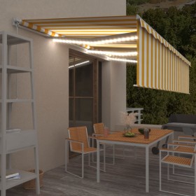 Manual retractable awning with blind and yellow white LED 6x3 m by vidaXL, Awnings - Ref: Foro24-3069363, Price: 523,08 €, Di...