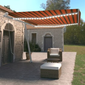 Manual retractable awning with orange and brown LED light 450x350 cm by vidaXL, Awnings - Ref: Foro24-3069645, Price: 524,23 ...