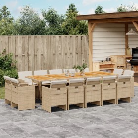 Garten-Essgruppe mit Kissen, 15-teilig, beiges synthetisches Rattan von vidaXL, Gartensets - Ref: Foro24-3277827, Preis: 1,00...