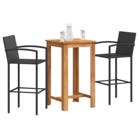 Garden table and stools 3 pcs acacia wood PE rattan black by vidaXL, Garden sets - Ref: Foro24-3295273, Price: 263,63 €, Disc...