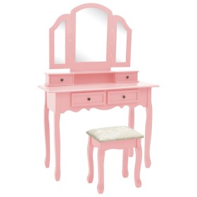 Pink paulownia wood dressing table and stool set 100x40x146 cm by vidaXL, Bedroom Dressers - Ref: Foro24-289323, Price: 159,9...