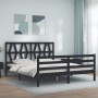 Estructura cama de matrimonio con cabecero madera maciza negro de vidaXL, Camas y somieres - Ref: Foro24-3194385, Precio: 163...