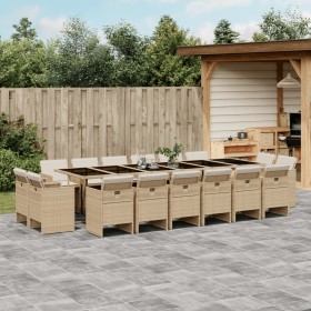 17-teiliges Garten-Essset mit beigen Kissen aus synthetischem Rattan von vidaXL, Gartensets - Ref: Foro24-3277833, Preis: 1,0...