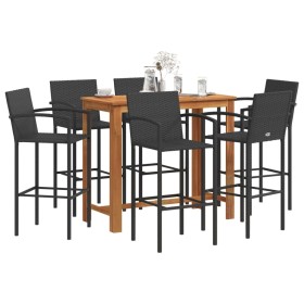 Garden table and stools 7 pcs acacia wood PE rattan black by vidaXL, Garden sets - Ref: Foro24-3295292, Price: 495,13 €, Disc...