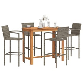 Garden table and stools 5 pcs acacia wood PE rattan gray by vidaXL, Garden sets - Ref: Foro24-3295290, Price: 363,11 €, Disco...