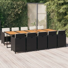 Garten-Essgruppe 11-teilig mit Kissen aus schwarzem synthetischem Rattan von vidaXL, Gartensets - Ref: Foro24-3095599, Preis:...