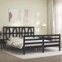 Estructura cama de matrimonio con cabecero madera maciza negro de vidaXL, Camas y somieres - Ref: Foro24-3194385, Precio: 163...