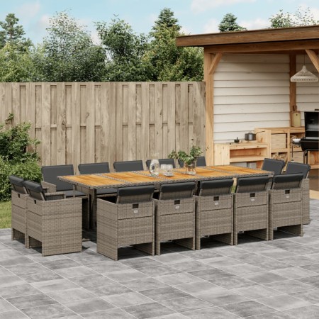 Garten-Essgruppe mit Kissen, 15-teilig, graues synthetisches Rattan von vidaXL, Gartensets - Ref: Foro24-3277825, Preis: 1,00...