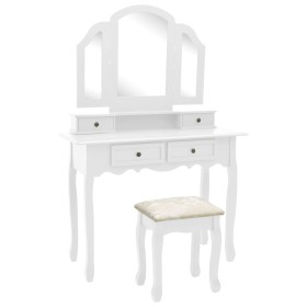 Dressing table set with white paulownia wood and stool, measuring 100x40x146cm. by vidaXL, Bedroom Dressers - Ref: Foro24-289...