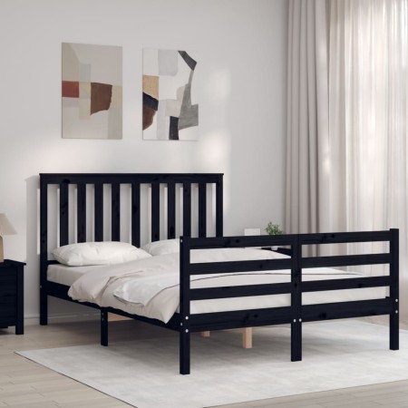 Estructura cama de matrimonio con cabecero madera maciza negro de vidaXL, Camas y somieres - Ref: Foro24-3194225, Precio: 191...