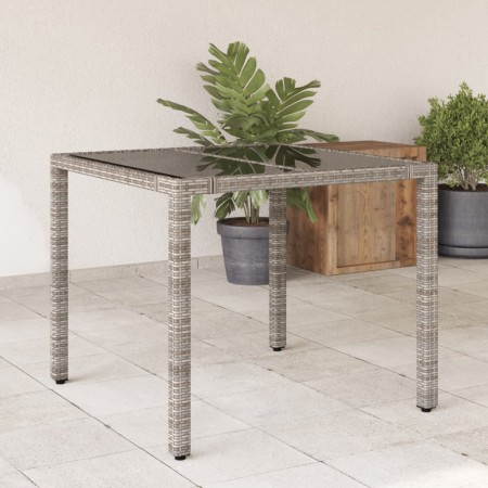 Gartentisch Glasoberfläche PE Rattan grau 90x90x75 cm von vidaXL, Gartentische - Ref: Foro24-365588, Preis: 115,40 €, Rabatt: %