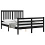 Double bed frame with black solid wood headboard by vidaXL, Beds and slatted bases - Ref: Foro24-3194225, Price: 191,37 €, Di...