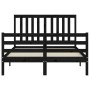 Double bed frame with black solid wood headboard by vidaXL, Beds and slatted bases - Ref: Foro24-3194225, Price: 191,37 €, Di...