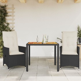 Table and chairs with cushions 3 pieces synthetic rattan and black acacia by vidaXL, Garden sets - Ref: Foro24-3276679, Price...