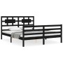 Double bed frame with black solid wood headboard by vidaXL, Beds and slatted bases - Ref: Foro24-3194450, Price: 167,44 €, Di...