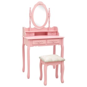 Pink paulownia wood dressing table and stool set 75x69x140 cm by vidaXL, Bedroom Dressers - Ref: Foro24-289315, Price: 107,99...