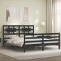 Double bed frame with black solid wood headboard by vidaXL, Beds and slatted bases - Ref: Foro24-3194450, Price: 167,44 €, Di...