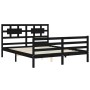 Double bed frame with black solid wood headboard by vidaXL, Beds and slatted bases - Ref: Foro24-3194450, Price: 167,44 €, Di...