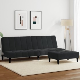 Sofá cama de 2 plazas con taburete terciopelo negro de vidaXL, Sofás - Ref: Foro24-3258095, Precio: 292,99 €, Descuento: %