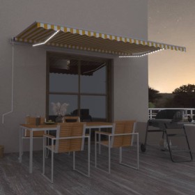 Toldo retráctil manual con LED azul y blanco 500x350 cm de vidaXL, Toldos - Ref: Foro24-3069023, Precio: 473,99 €, Descuento: %