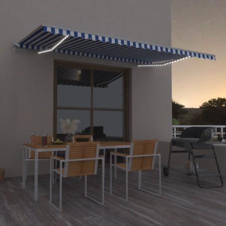 Manual retractable awning with blue and white LED 500x350 cm by vidaXL, Awnings - Ref: Foro24-3069021, Price: 472,54 €, Disco...