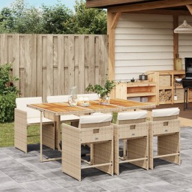 7-teiliges Garten-Essset mit beigen Kissen aus synthetischem Rattan von vidaXL, Gartensets - Ref: Foro24-3277863, Preis: 534,...